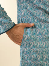 Men's Festive Vibrant Aqua Green Cotton Kurta
