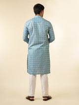 Men's Festive Vibrant Aqua Green Cotton Kurta