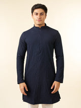 Men's Festive Vibrant Dark Blue Kurta