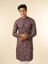 Men's Dark Blue Blended Cotton Printed Fancy Kurta