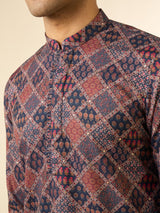Men's Dark Blue Blended Cotton Printed Fancy Kurta