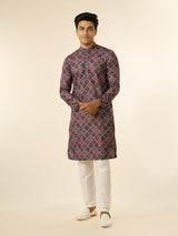Men's Dark Blue Blended Cotton Printed Fancy Kurta