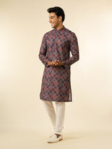 Men's Dark Blue Blended Cotton Printed Fancy Kurta