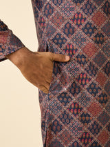 Men's Dark Blue Blended Cotton Printed Fancy Kurta