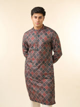 Men's Dark Green Blended Cotton Printed Fancy Kurta