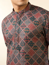 Men's Dark Green Blended Cotton Printed Fancy Kurta
