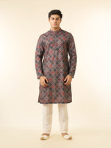 Men's Dark Green Blended Cotton Printed Fancy Kurta