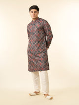 Men's Dark Green Blended Cotton Printed Fancy Kurta