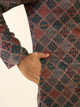 Men's Dark Green Blended Cotton Printed Fancy Kurta