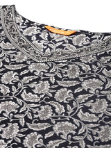 Women's Black Printed Straight Kurta Trouser with Dupatta set