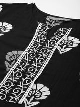 Women's Black Printed Straight Kurta Trouser with Dupatta Set