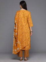 Women's Yellow Printed Straight Kurta Trouser with Dupatta Set