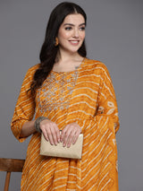 Women's Yellow Printed Straight Kurta Trouser with Dupatta Set