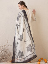 Women's White Embroidered Straight Kurta Trouser with Dupatta Set