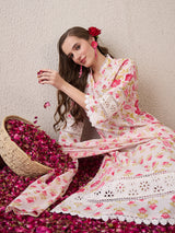 Women's Pink Embroidered Straight Kurta Trouser with Dupatta Set