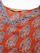 Women's Red Printed Straight Kurta Trouser with Dupatta Set