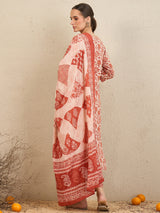 Women's Rust Printed Straight Kurta Trouser with Dupatta Set
