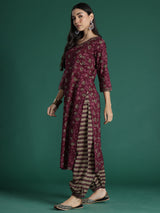 Women's Brown Printed Straight Kurta Salwar with Dupatta Set