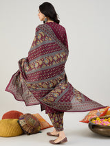 Women's Red Printed Straight Kurta Salwar with Dupatta set