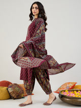 Women's Red Printed Straight Kurta Salwar with Dupatta set