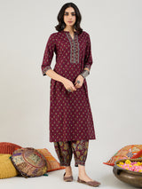 Women's Red Printed Straight Kurta Salwar with Dupatta set