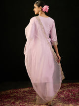 Women's Lavender Embroidered Straight Kurta Trouser with Dupatta set