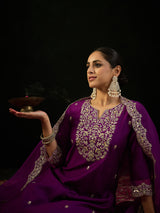 Women's Purple Embroidered Straight Kurta Trouser with Dupatta set