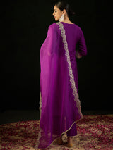 Women's Purple Embroidered Straight Kurta Trouser with Dupatta set