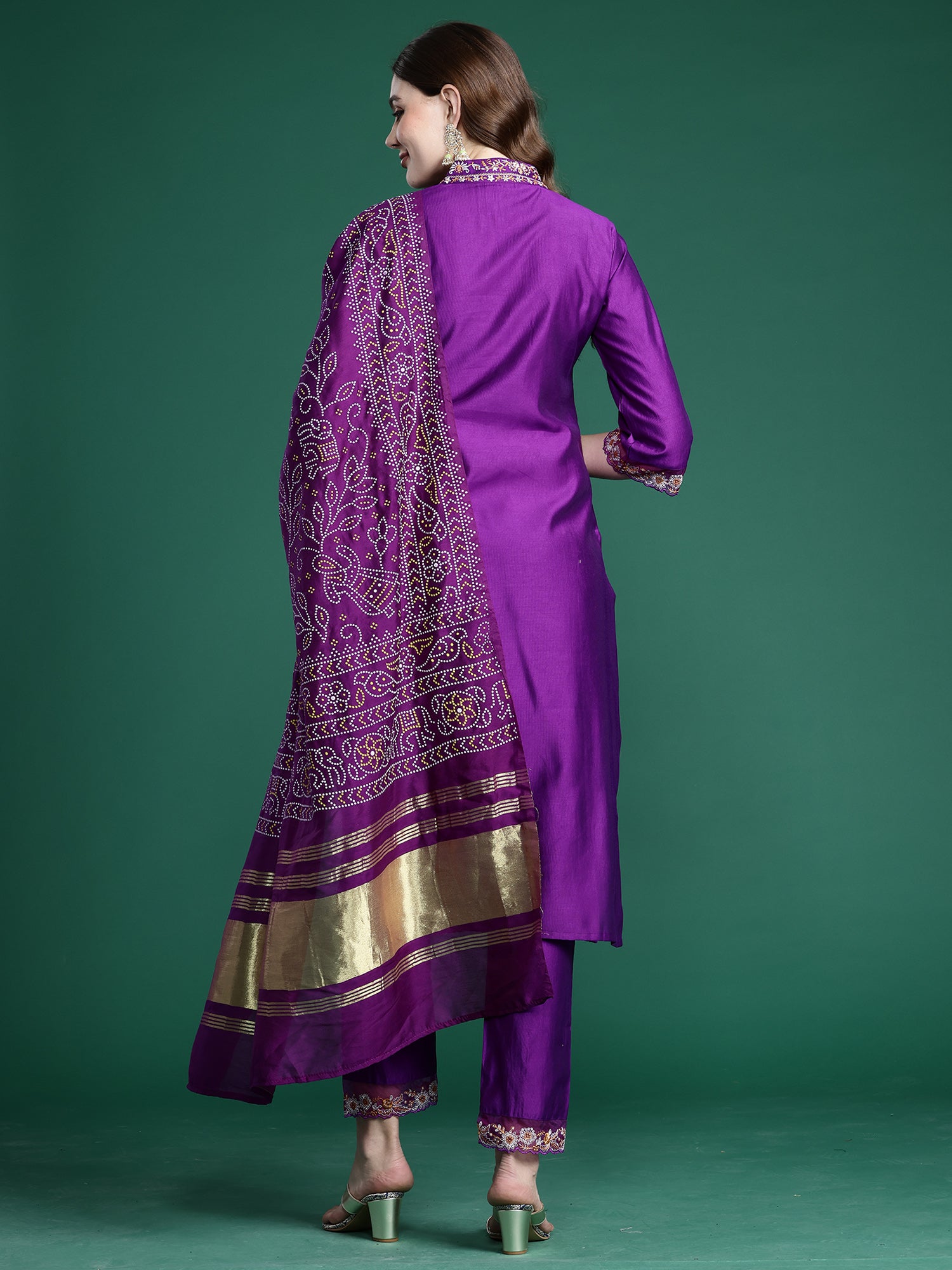 Women's Purple Straight Kurta Trouser with Dupatta Set