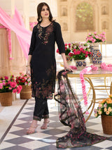 Women's Black Embroidered Straight Kurta Trouser with Dupatta Set