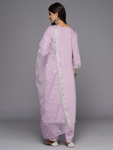 Women's Purple Embroidered Straight Kurta Trouser with Dupatta Set