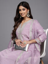 Women's Purple Embroidered Straight Kurta Trouser with Dupatta Set