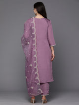 Women's Purple Embroidered Straight Kurta Trouser with Dupatta set
