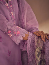 Women's Purple Embroidered Straight Kurta Trouser with Dupatta Set
