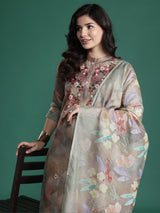 Women's Multicolor Printed Straight Kurta Trouser with Dupatta Set