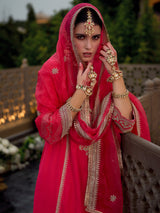 Women's Pink Embroidered A-Line Kurta Trouser with Dupatta Set