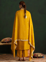 Women's Yellow Embroidered Straight Kurta Trouser Set