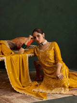 Women's Yellow Embroidered Straight Kurta Trouser Set