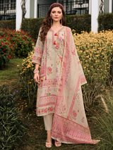 Women's White Printed Straight Kurta Trouser with Dupatta Set