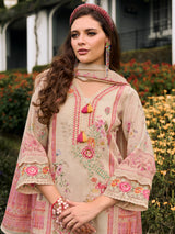 Women's White Printed Straight Kurta Trouser with Dupatta Set