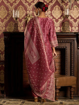 Women's Pink Embroidered Straight Kurta Trouser with Dupatta Set