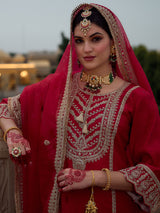 Women's Pink Embroidered A-Line Kurta Trouser with Dupatta Set