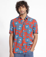 Men's Orange Casual Regular Fit Printed Half Sleeves Shirt