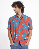 Men's Orange Casual Regular Fit Printed Half Sleeves Shirt