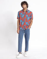 Men's Orange Casual Regular Fit Printed Half Sleeves Shirt