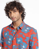 Men's Orange Casual Regular Fit Printed Half Sleeves Shirt