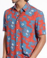 Men's Orange Casual Regular Fit Printed Half Sleeves Shirt