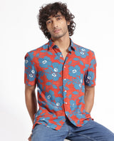 Men's Orange Casual Regular Fit Printed Half Sleeves Shirt