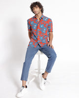 Men's Orange Casual Regular Fit Printed Half Sleeves Shirt