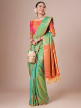 Women's Pure Silk Light Green Woven Design Designer Saree With Blouse Piece